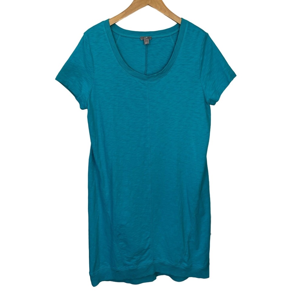 J Jill Dress Womens Large Teal Blue Short Sleeve 100% Cotton Shift Casual